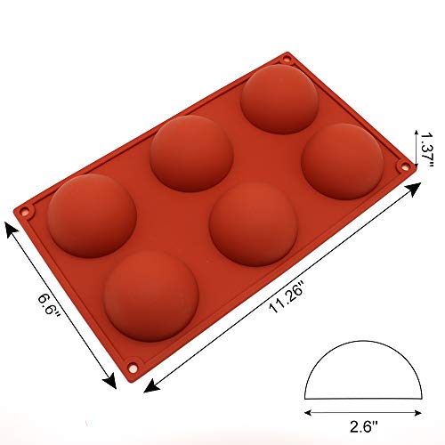 STARUBY Molde de silicona antiadherente para tartas con 6 cavidades, 3 moldes de silicona semiesféricos para chocolate, magdalenas, brownies, pasteles, pudín, diámetro de 6,6 cm