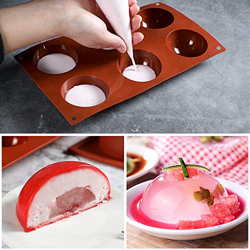 STARUBY Molde de silicona antiadherente para tartas con 6 cavidades, 3 moldes de silicona semiesféricos para chocolate, magdalenas, brownies, pasteles, pudín, diámetro de 6,6 cm