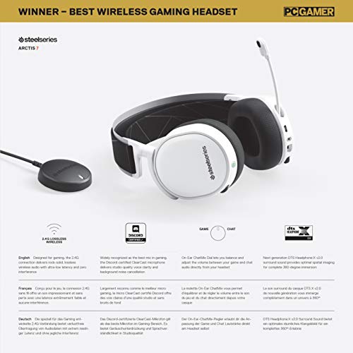 Steelseries Arctis 7 Auriculares De Juego, Inalámbricos Sin Pérdidas, Dts Headphone:X V2.0 Surround Para Pc Y PlayStation 4, Blanco