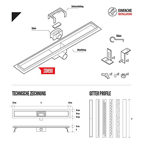 STEIGNER Desagüe de Ducha Lineal 60 cm SDR90 Berlin Canalón Acero Inoxidable sifón Metálico