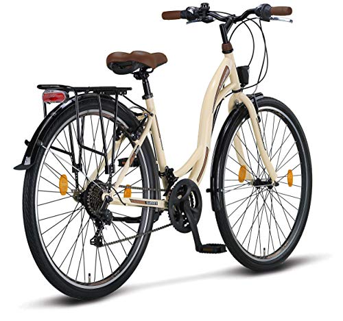 STELLA Bicicleta para Mujer, Pulgadas 28" Luz de Bicicleta Shimano 21 Marchas Ciclismo Niña Mujer Niña Infantil Florencia Amsterdam Bicicleta Hollanda Retro