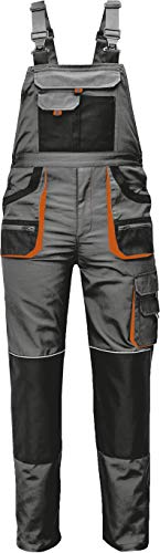 Stenso Des-Emerton® - Pantalones con Peto de Trabajo para Hombre Slim fit - Gris/Negro/Naranja - 48