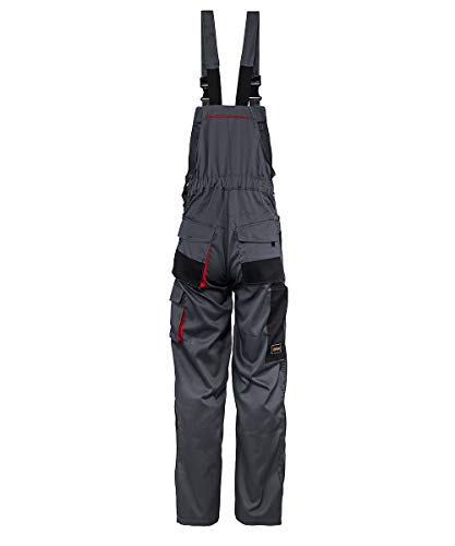 Stenso Torin® - Mono de Trabajo con Tirantes para Hombre - con Bolsillos Multiusos - Gris/Rojo/Negro - S Stenso Torin® - Mono de Trabajo con Tirantes para Hombre - con Bolsillos Multiusos - Gris/Rojo/Negro - S