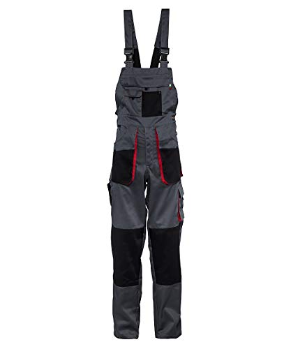 Stenso Torin® - Mono de Trabajo con Tirantes para Hombre - con Bolsillos Multiusos - Gris/Rojo/Negro - S Stenso Torin® - Mono de Trabajo con Tirantes para Hombre - con Bolsillos Multiusos - Gris/Rojo/Negro - S
