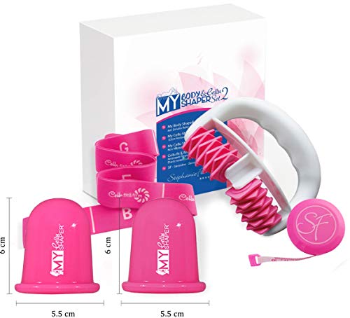 Stephanie Franck Beauty Set Anticelulitico2 con uno Rodillo Masaje, dos Ventosas y una Elastica Fitness (Rosa)