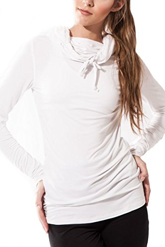 Sternitz Camisa Fitness para Mujer, Bhakti Hoodie, Ideal para Hacer Pilates, Yoga y Cualquier Deporte, Tela de bambú, ecológica y Suave. Cuello Largo. (M, Blanco)