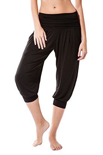 Sternitz Pantalon Fitness para Mujer, Rabi, Ideal para Hacer Pilates, Yoga y Cualquier Deporte, Tela de bambú, ecológica y Suave. Pantalón Tipo Pescador o Bombacho. Muy Cómodo (S, Negro)