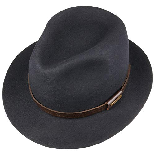 Stetson Sombrero de Fieltro Pelo Hontaro Hombre - Made in The EU Traveller con Banda Piel otoño/Invierno - 59 cm Azul Oscuro