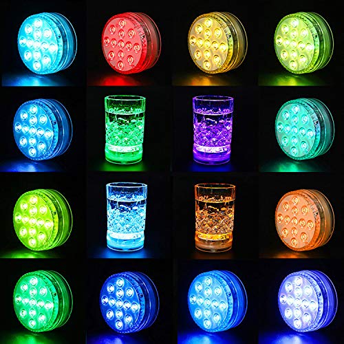 StillCool Luces Sumergibles con 16 Colores 13 LEDs, 4 PZS Piscina Luz LED Impermeable con Magnetica 10 Ventosas y 2 Mandos a Distancia con Batería para Piscina Baño Jacuzzi y Acuario - Colores