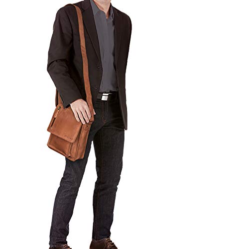 STILORD 'Finn' Bolso Mensajero Mediano de Piel Vintage para Mujeres y Hombres Bolsa de Hombro o Bandolera Mariconera Tablet de 8.4' auténtico Cuero, Color:Cognac - marrón Claro