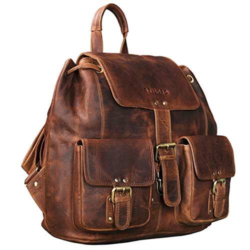 STILORD 'Larissa' Mochila para Mujer de Genuina Piel Vintage en Trabajo Ocio Tiempo Libre Universidad Bolsa para portátil 13,3' o DIN A4 de Cuero auténtico, Color:Kara - Cognac