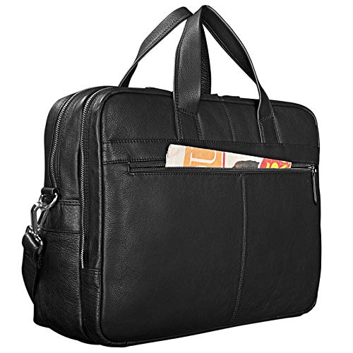 STILORD 'Lias' Bolso Mensajero Cuero para portátil 15,6 Pulgadas Bolsa Bandolera Grande Hombre y Mujer Maletín Bolso Negocios de auténtica Piel, Color:Negro