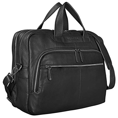 STILORD 'Lias' Bolso Mensajero Cuero para portátil 15,6 Pulgadas Bolsa Bandolera Grande Hombre y Mujer Maletín Bolso Negocios de auténtica Piel, Color:Negro