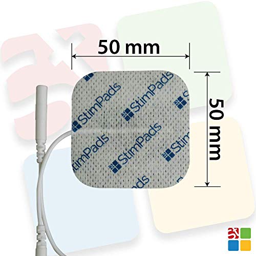 StimPads, 50X50mm, Eco-Pack de 12 Unidades de Alto Rendimiento, electrodos TENS - EMS de Larga duración con Conector Universal Tipo Pin de 2mm