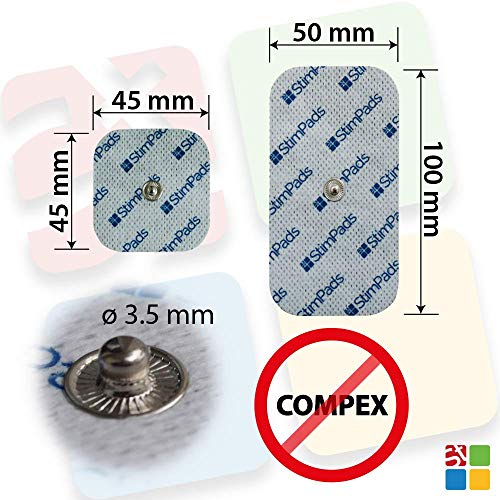 StimPads, Eco-Pack de 12 Unidades de Alto Rendimiento, electrodos TENS - EMS de Larga duración con Conector Universal Tipo Snap de 3.5mm (4 X 50X100mm y 8 X 45X45mm) StimPads, Eco-Pack de 12 Unidades de Alto Rendimiento, electrodos TENS - EMS de Larga duración con Conector Universal Tipo Snap de 3.5mm (4 X 50X100mm y 8 X 45X45mm)