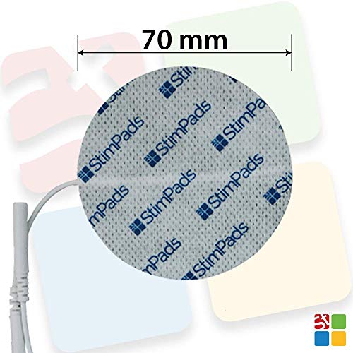StimPads, redondos 70mm, Pack de 4 unidades de alto rendimiento, electrodos TENS - EMS de larga duración con conector universal tipo pin de 2mm StimPads, redondos 70mm, Pack de 4 unidades de alto rendimiento, electrodos TENS - EMS de larga duración con conector universal tipo pin de 2mm