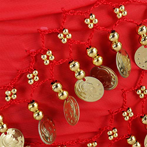 STOBOK 2 piezas de falda de bufanda de cadera de danza del vientre para mujer con 128 lentejuelas de oro bling monedas danza del vientre zumba clase de yoga accesorios de rendimiento negro + rojo