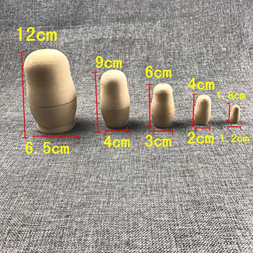 STOBOK DIY Matryoshka Dolls Muñecas Rusas de Madera sin Pintar para Hacer Manualidades 5pcs