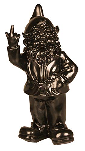 Stoobz Figura enanito de jardín travieso sacando el dedo - para casa y jardín - negro - 15 x 12 x 32 cm
