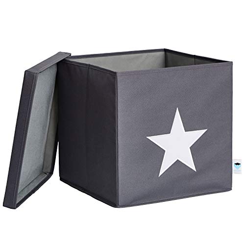 Store – Caja con Tapa, Gris con Estrella Blanca, MDF, IT 672203 almacenaje Reforzado, poliéster/MDF, 33 x 33 x 33 cm