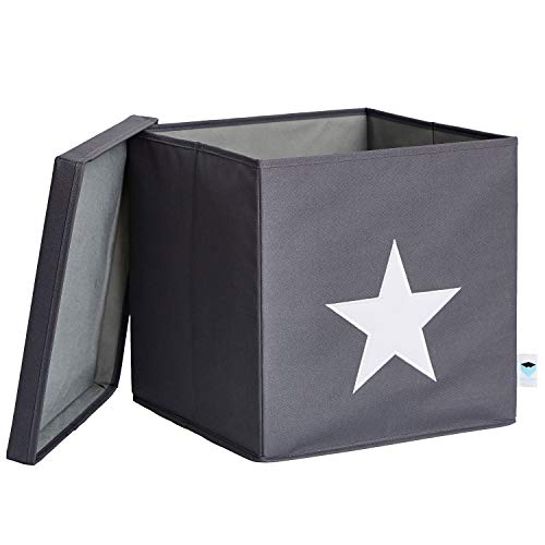 Store – Caja con Tapa, Gris con Estrella Blanca, MDF, IT 672203 almacenaje Reforzado, poliéster/MDF, 33 x 33 x 33 cm Store – Caja con Tapa, Gris con Estrella Blanca, MDF, IT 672203 almacenaje Reforzado, poliéster/MDF, 33 x 33 x 33 cm