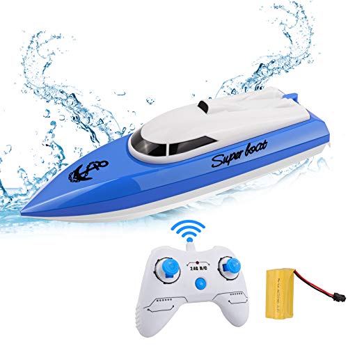 STOTOY Barco RC, Barco de con Control Remoto para Piscinas y Lagos, Mini Lancha Eléctrica de 2.4G HZ para Niños y Adultos, Bote a Motor de Simulación de Radiocontrol al Aire Libre