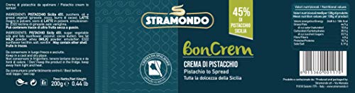 STRAMONDO Boncrem Pistachio 45%, crema para untar con pistacho siciliano 200 gramos, Made in Italy, ideal para rellenar o untar en pan y galletas, sin gluten