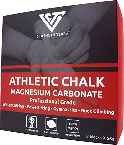 Strength Terra® 8 Bloques de Magnesio Atlético, 100% Carbonato de Magnesio, Gym Chalk, Fuerte Agarre de Manos, Levantamiento de Pesas, Powerlifting, Halterofilia, Crossfit, Escalada, Calistenia