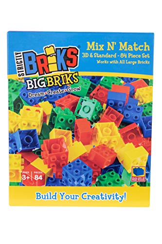 Strictly Briks - Big Briks - Set de 60 Ladrillos Grandes y 24 Ladrillos 3D para Construir - 100 % Compatible con Todas Las Grandes Marcas de Ladrillos - A Partir de 3 años - Azul/Verde/Rojo/Amarillo