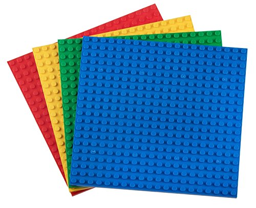 Strictly Briks Pack de 4 Bases con 30 Ladrillos separadores 2 x 2 - Construcción en Forma de Torre - Compatible con Todas Las Marcas - 15,24 x 15,24 cm - Amarillo, Rojo, Verde, Azul