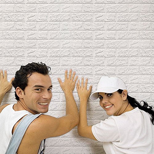 STRIR 1PCS Pegatina de Azulejos Ladrillo 60 * 60cm Más espeso 3D Pegatina de Pared Autoadhesivo Panel Pared Impermeable PE Espuma Decoración de pared (Blanco)