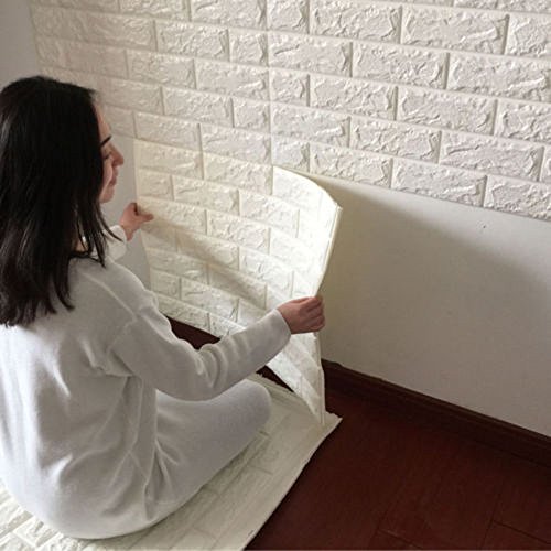 STRIR 1PCS Pegatina de Azulejos Ladrillo 60 * 60cm Más espeso 3D Pegatina de Pared Autoadhesivo Panel Pared Impermeable PE Espuma Decoración de pared (Blanco)