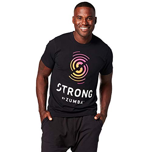 STRONG by Zumba Fitness Camiseta Unisex Transpirable de Diseño Gráfico Ropa Hombre y Mujer, Back to Black, XL/XXL