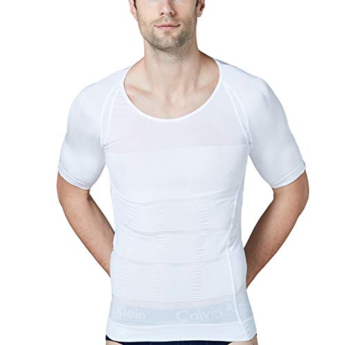 STTLZMC Faja Camiseta Hombre Deportiva Adelgazante Reductora Compresion Elástica de Ropa Interior,Blanco,M