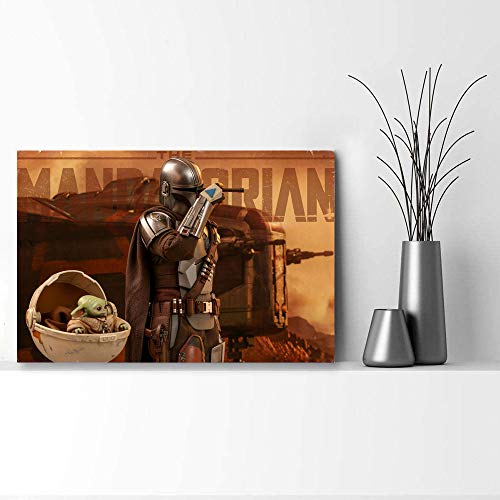 STTYE Star Wars Mandalorian and Baby y-oda Wall Art Art - Póster de Star Wars Mandalorian and Baby y-oda para pared, 76,2 x 50,8 cm, enmarcado para sala de estar, estirado y listo para colgar