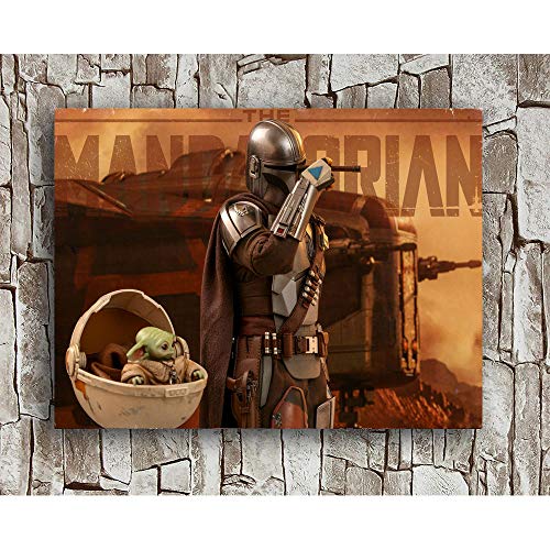 STTYE Star Wars Mandalorian and Baby y-oda Wall Art Art - Póster de Star Wars Mandalorian and Baby y-oda para pared, 76,2 x 50,8 cm, enmarcado para sala de estar, estirado y listo para colgar