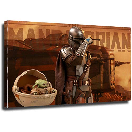 STTYE Star Wars Mandalorian and Baby y-oda Wall Art Art - Póster de Star Wars Mandalorian and Baby y-oda para pared, 76,2 x 50,8 cm, enmarcado para sala de estar, estirado y listo para colgar