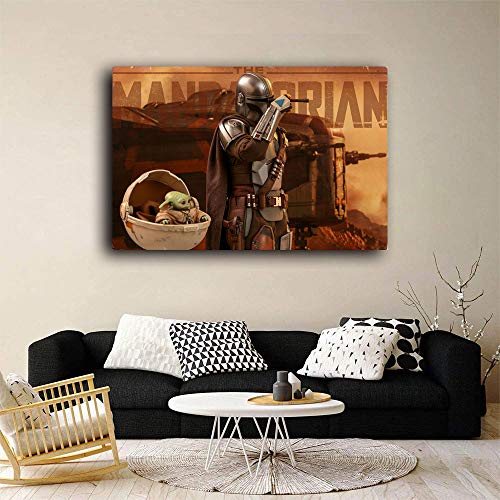 STTYE Star Wars Mandalorian and Baby y-oda Wall Art Art - Póster de Star Wars Mandalorian and Baby y-oda para pared, 76,2 x 50,8 cm, enmarcado para sala de estar, estirado y listo para colgar