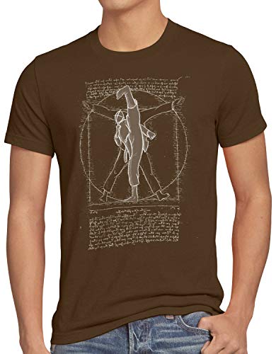 style3 Artista Marciales de Vitruvio Camiseta para Hombre T-Shirt Karate Judo jiu Jitsu, Talla:S, Color:Marrón