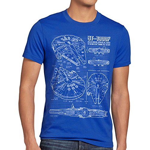 style3 Halcón Milenario Cianotipo Camiseta para Hombre T-Shirt Fotocalco Azul, Talla:L;Color:Azul