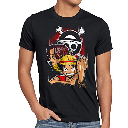 style3 Monkey D. Ruffy Camiseta para Hombre T-Shirt Sombreros de Paja Anime Manga, Talla:2XL