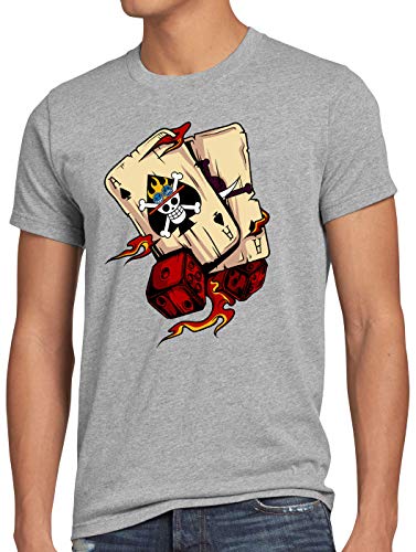 style3 One Ace Camiseta para Hombre T-Shirt Poker Piece Sombreros Anime Manga, Talla:M, Color:Gris Brezo