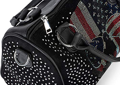 styleBREAKER Bolso de bolos para mujer con aplicación de piedras de cristal en el cráneo de USA, Bolso de mano 02012315, color:Negro styleBREAKER Bolso de bolos para mujer con aplicación de piedras de cristal en el cráneo de USA, Bolso de mano 02012315, color:Negro