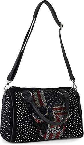 styleBREAKER Bolso de bolos para mujer con aplicación de piedras de cristal en el cráneo de USA, Bolso de mano 02012315, color:Negro styleBREAKER Bolso de bolos para mujer con aplicación de piedras de cristal en el cráneo de USA, Bolso de mano 02012315, color:Negro