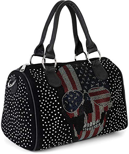 styleBREAKER Bolso de bolos para mujer con aplicación de piedras de cristal en el cráneo de USA, Bolso de mano 02012315, color:Negro styleBREAKER Bolso de bolos para mujer con aplicación de piedras de cristal en el cráneo de USA, Bolso de mano 02012315, color:Negro