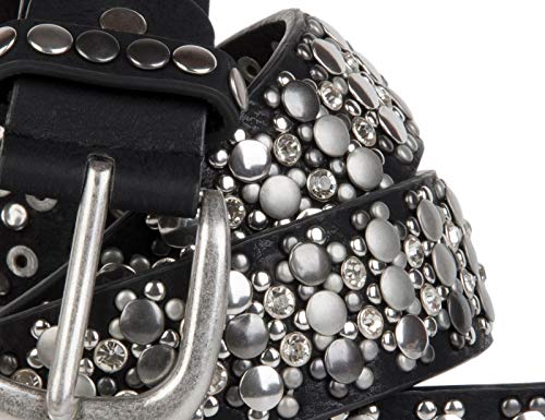 styleBREAKER cinturón de remaches elegante en diseño vintage, remaches y estrás, reducible, señora 03010052, tamaño:105cm, color:Negro