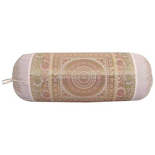 Stylo Culture Polidupion Étnica Cilíndrica Fundas De Almohadas 70x40 Yoga Decorativo Fundas para Almohada Bolster Covers Blanco Brocado Jacquard Mandala Grande For Sofa (1 Pc)