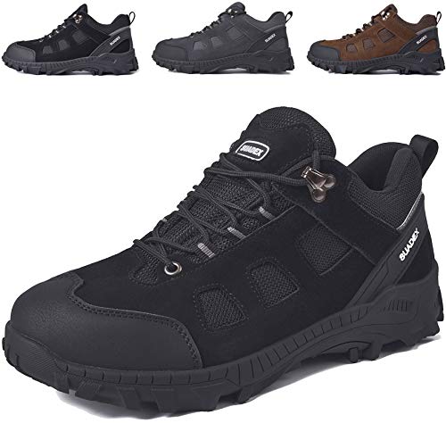 SUADEX Zapatos de seguridad para hombre, ligeros, antideslizantes, transpirables, con puntera de acero, color Negro, talla 43 EU
