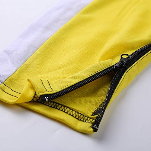 Subfamily Conjunto de Pantalones de Suéter con Cremallera y Paneles de Manga Larga con Bolsillo para Hombres, Patchwork Cremallera Sudadera Top Pantalones Conjuntos Traje Deportivo Chándal Amarillo M