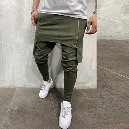 Subfamily Pantalón Deportivo para Hombre con Herramientas de Doble Costura En Color Liso Pantalones Cortos de Cremallera de Doble Capa Pantalones Deportivos de Bolsillo de Trabajo Ejercito Verde M